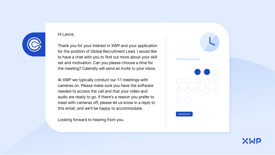 Example of an interview invite from XWP